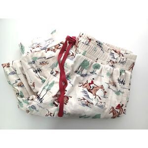 Bed Head Organic Cotton Lounge Pants Large Joggers English Horse‎ Dogs Preppy